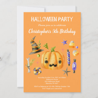 Spooktacular Halloween Kids Birthday Party Orange Invitation