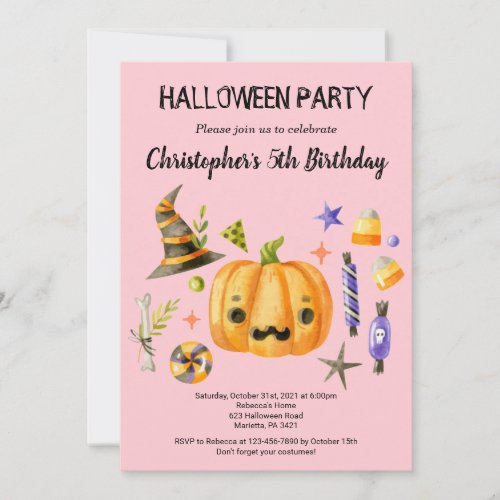 Spooktacular Halloween Kids Birthday Party Pink Invitation