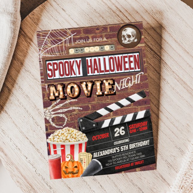 Spooktacular Halloween Movie Night Birthday Party Invitation (Spooky Spooktacular Halloween Movie Night Birthday Party Invitation )
