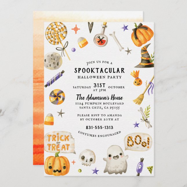 Spooktacular Halloween Party | Cute Rustic Script Invitation (Front/Back)