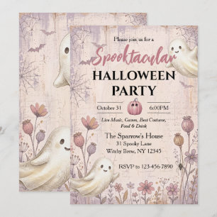 Spooktacular Halloween Party Ghost Vintage Pink Invitation
