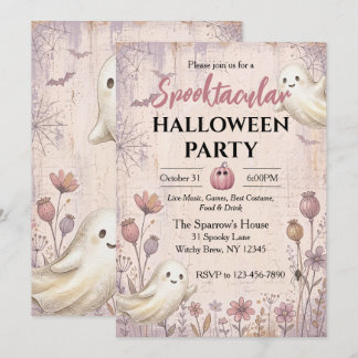 Spooktacular Halloween Party Ghost Vintage Pink Invitation