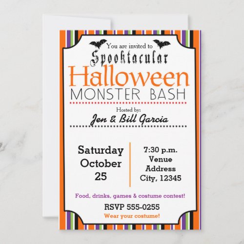 Spooktacular Halloween Party Striped Invitation