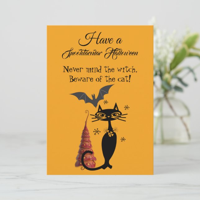  Spooktacular Halloween Poem Black Cat Cute Creepy Holiday Card (Standing Front)