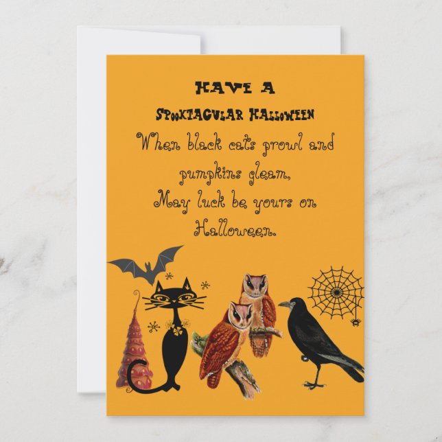  Spooktacular Halloween Poem Black Cat Owls Raven  Holiday Card (Front)