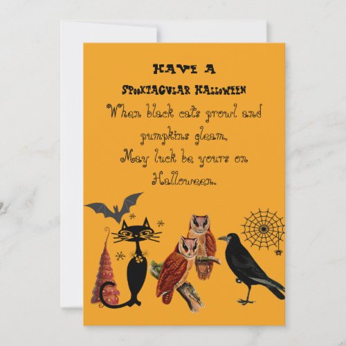  Spooktacular Halloween Poem Black Cat Owls Raven  Holiday Card