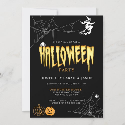 Spooktacular Halloween Spider Web Witch Party Invitation