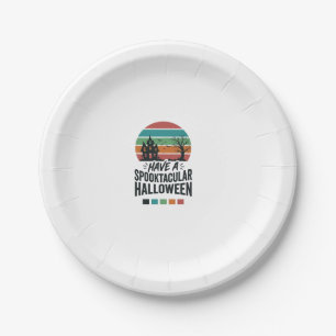 Spooktacular Halloween Vintage Engraving Shirt Des Paper Plates