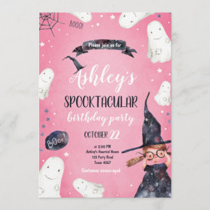 Spooktacular Halloween Witch Hat Ghost Birthday Invitation