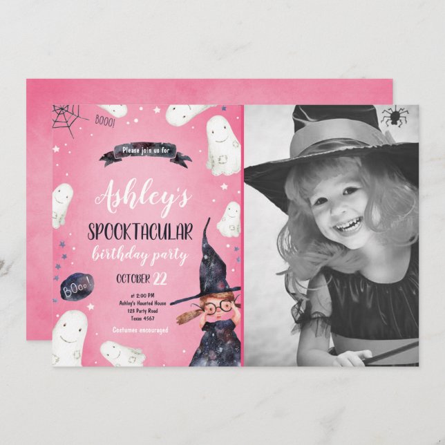 Spooktacular Halloween Witch Hat Ghost Birthday Invitation (Front/Back)