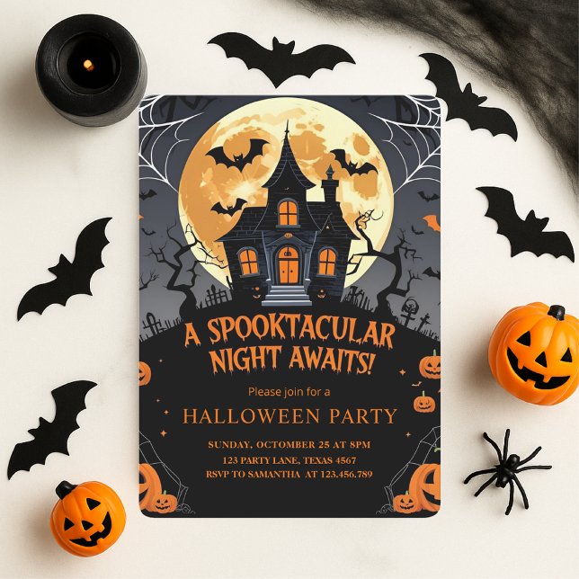 Spooktacular Haunted House Halloween Party Holiday Card (Creator Uploaded)