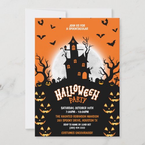 Spooktacular Haunted House Pumpkin Halloween Party Invitation