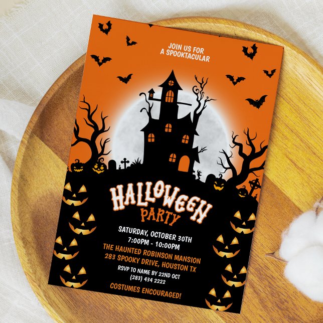 Spooktacular Haunted House Pumpkin Halloween Party Invitation (Spooktacular Haunted House Pumpkin Halloween Party Invitation )