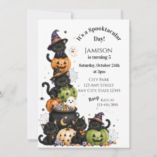 Spooktacular Kitty Birthday Invitation, Haunted Au Invitation