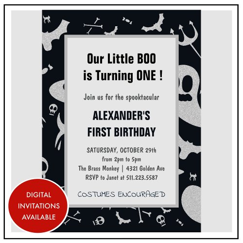 Spooktacular Little boo Halloween 1st birthday Invitation