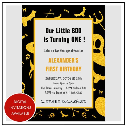 Spooktacular Little boo Halloween 1st birthday Invitation