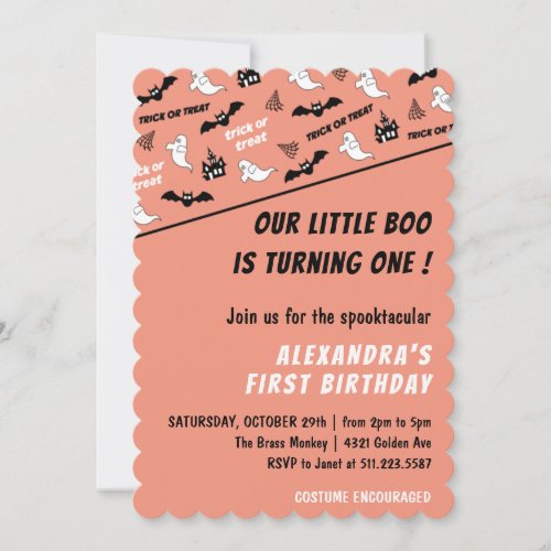 Spooktacular October Halloween 1st birthday Invitation