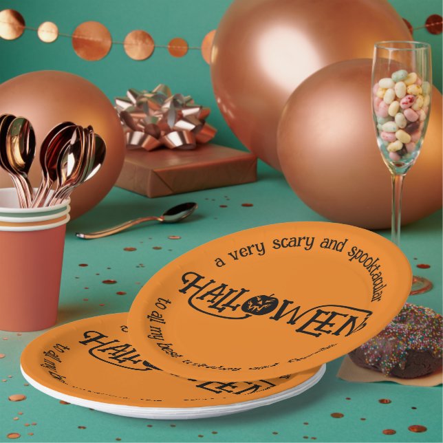 Spooktacular Orange Halloween Jack-o-Lantern Paper Plates (Multi)