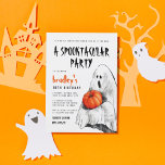 Spooktacular Party Halloween Ghost Boy Birthday Invitation<br><div class="desc">Calling all ghosts and ghouls! Join us if you dare... ! This spooktacular birthday party invite features a hand-drawn ghost holding an orange pumpkin, there is a funny shocked look on his face! The event details and the birthday boy's name appear on the left-hand side in a fun scary font...</div>