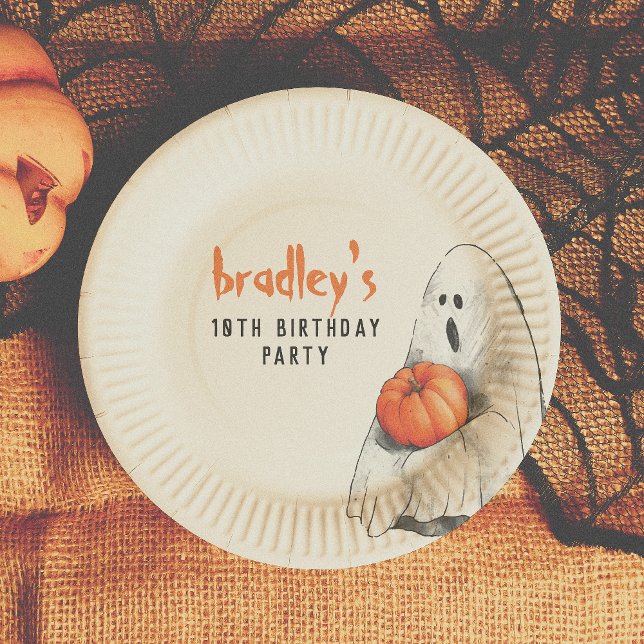Spooktacular Party Halloween Ghost Boy Birthday Paper Plates (Creator Uploaded)