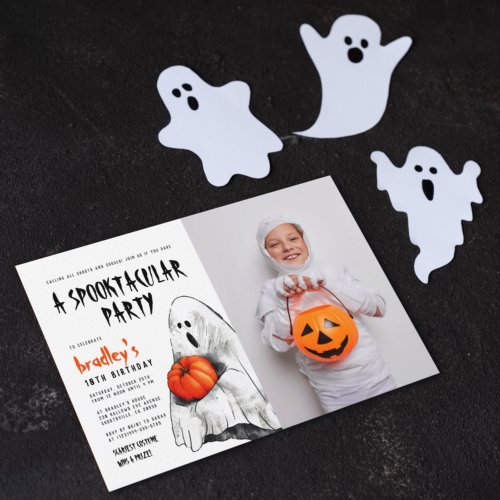 Spooktacular Party Halloween Ghost Photo Birthday Invitation