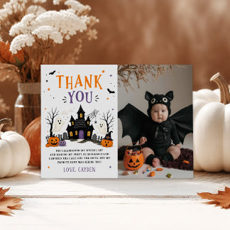 Spooktacular Party Halloween Kids Birthday Photo Thank You Card