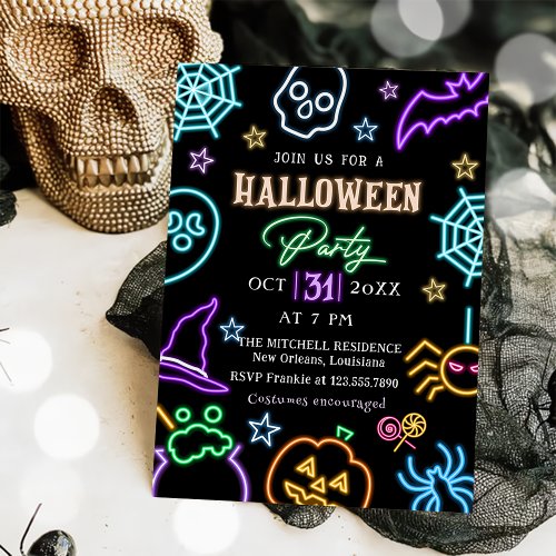 Spooktacular Party Neon Glow Halloween Party  Invitation