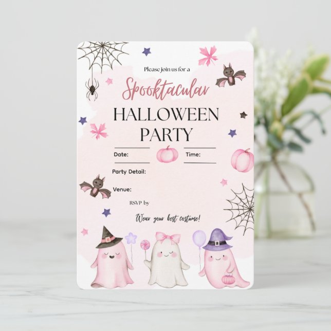 Spooktacular Pastel Cute Ghosts Halloween Party Invitation (Standing Front)