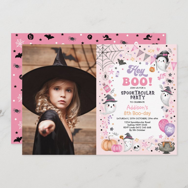 Spooktacular Pink Ghost Halloween Birthday Girl Invitation