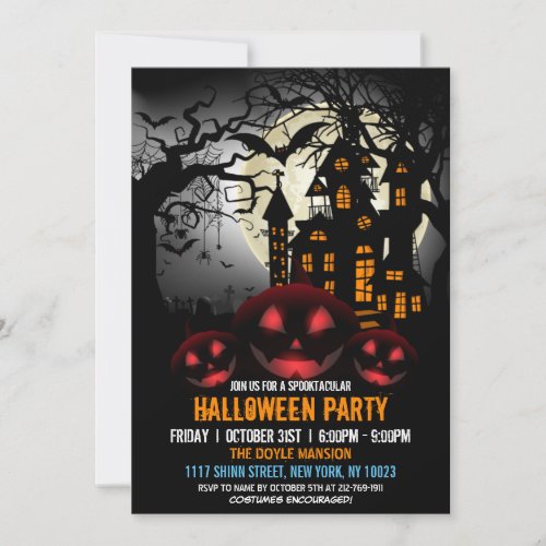 Spooktacular Pumpkin Dark Haunted House Halloween Invitation