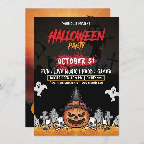 Spooktacular Pumpkin Haunted Halloween Party Invitation