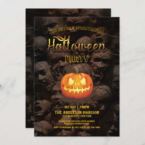 Spooktacular Pumpkin Screan Skulls Halloween Party Invitation