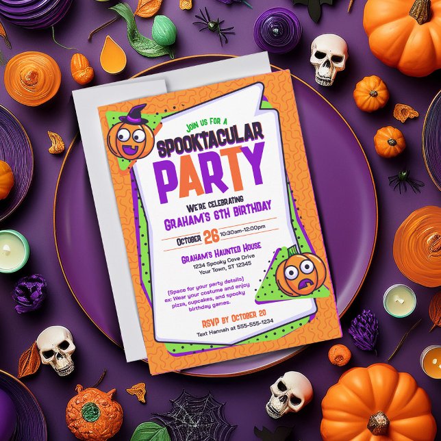 Spooktacular Pumpkins Birthday Invitation (Spooky invite that is perfect for a Halloween party or birthday. Orange card featuring pumpkins)
