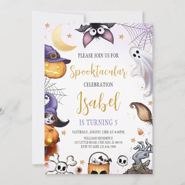  Spooktacular Purple Halloween Birthday Invitation (Front)