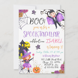 Spooktacular Purple Pink Halloween Birthday Invitation