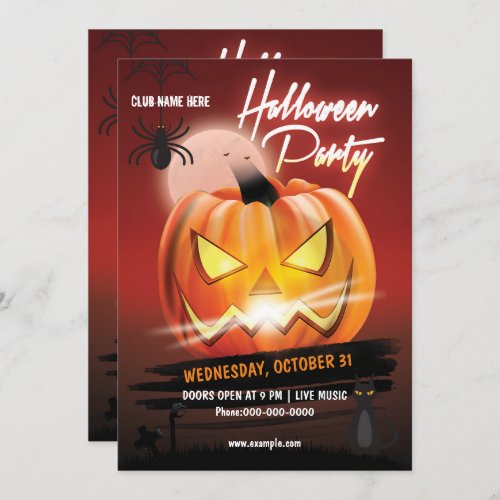 Spooktacular Scary Pumpkin Halloween Party Invitation