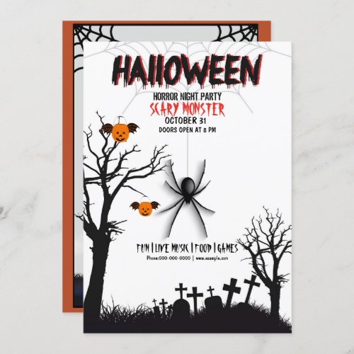 Spooktacular Scary Spider Halloween Party Invitation