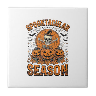 Spooktacular Season Vintage Halloween Skull Pumpki Ceramic Tile