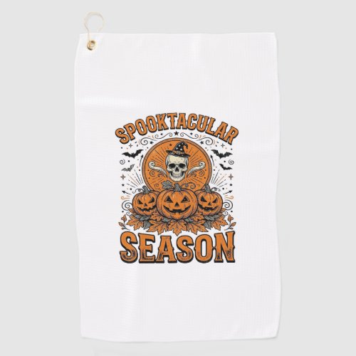 Spooktacular Season Vintage Halloween Skull Pumpki Golf Towel