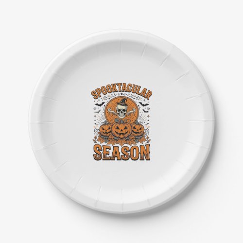 Spooktacular Season Vintage Halloween Skull Pumpki Paper Plates