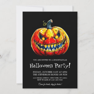 Spooktacular Smiling Pumpkin Halloween Party Invitation