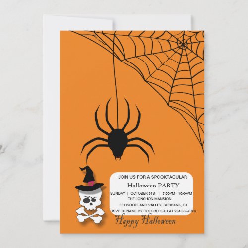 Spooktacular Spider Skull Halloween Party Invitation