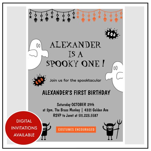 Spooktacular Spooky one Halloween 1st birthday Invitation