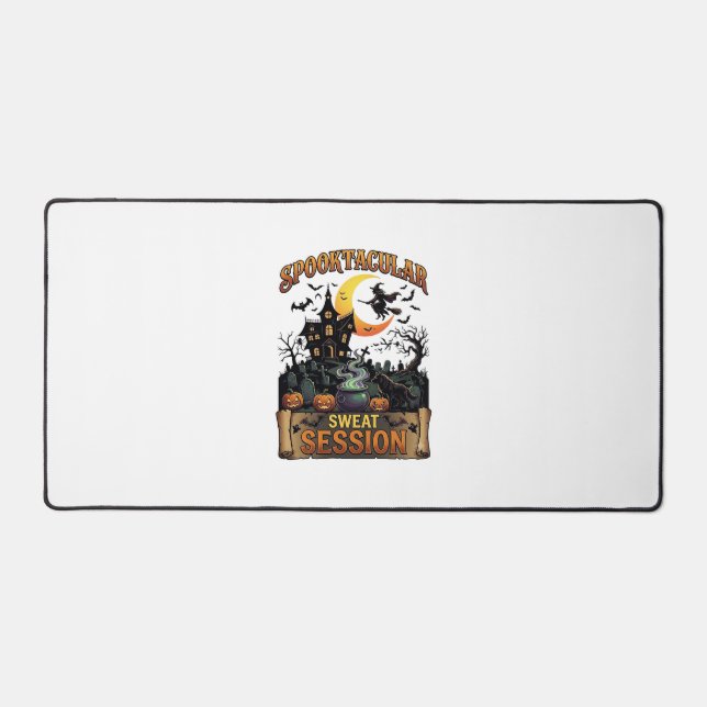 Spooktacular Sweat Session Haunted House Witch Cau Desk Mat (Front)