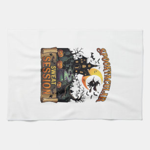 Spooktacular Sweat Session Haunted House Witch Cau Kitchen Towel