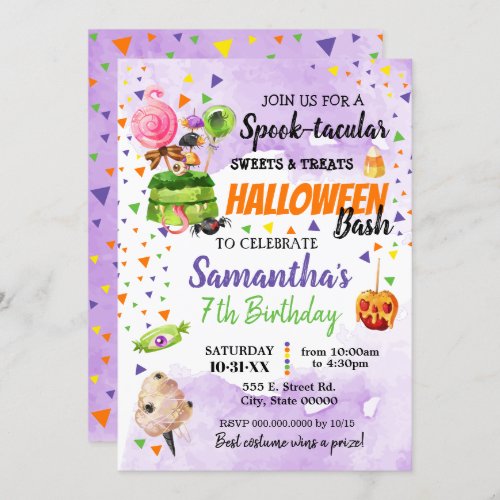 Spooktacular sweets and treat halloween birthday invitation