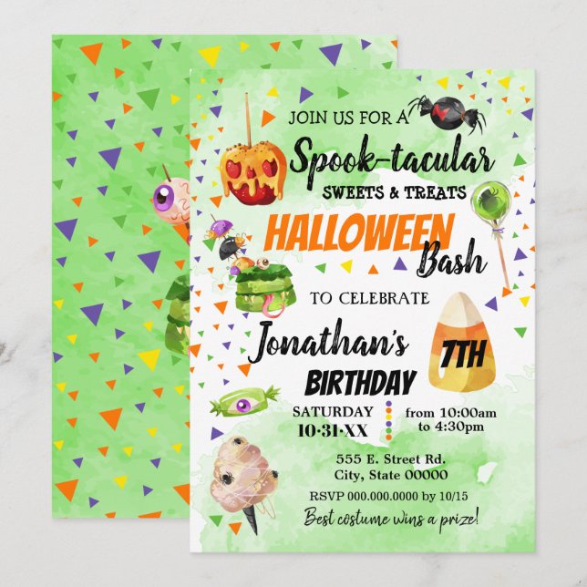 Spooktacular sweets and treat halloween birthday invitation (Front/Back)