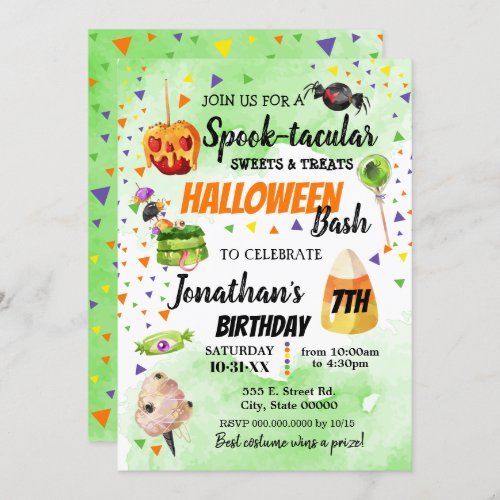 Spooktacular sweets and treat halloween birthday invitation
