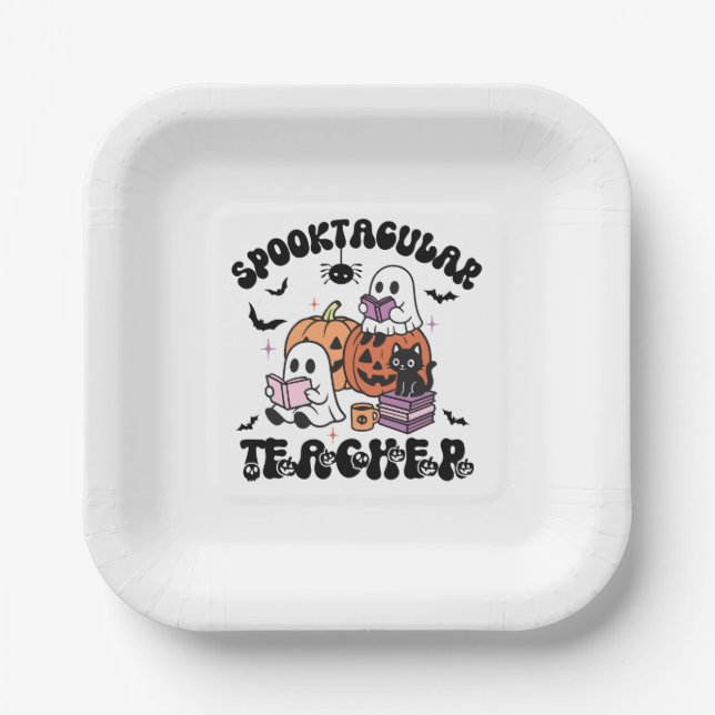 Spooktacular Teacher Ghosts Halloween Paper Plates (Front)