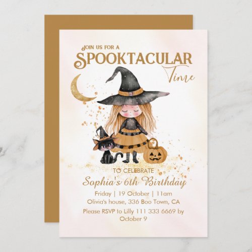 Spooktacular Time Halloween Witch Girl Birthday Invitation